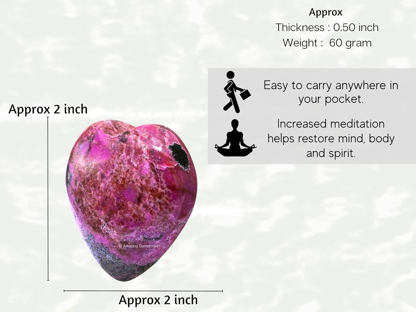 Amazing Gemstone Cobalt Calcite Crystal Heart Palm Stone - Pocket Massage Worry Stone for Natural Body Chakra Balancing, Reiki Healing and Crystal Grid