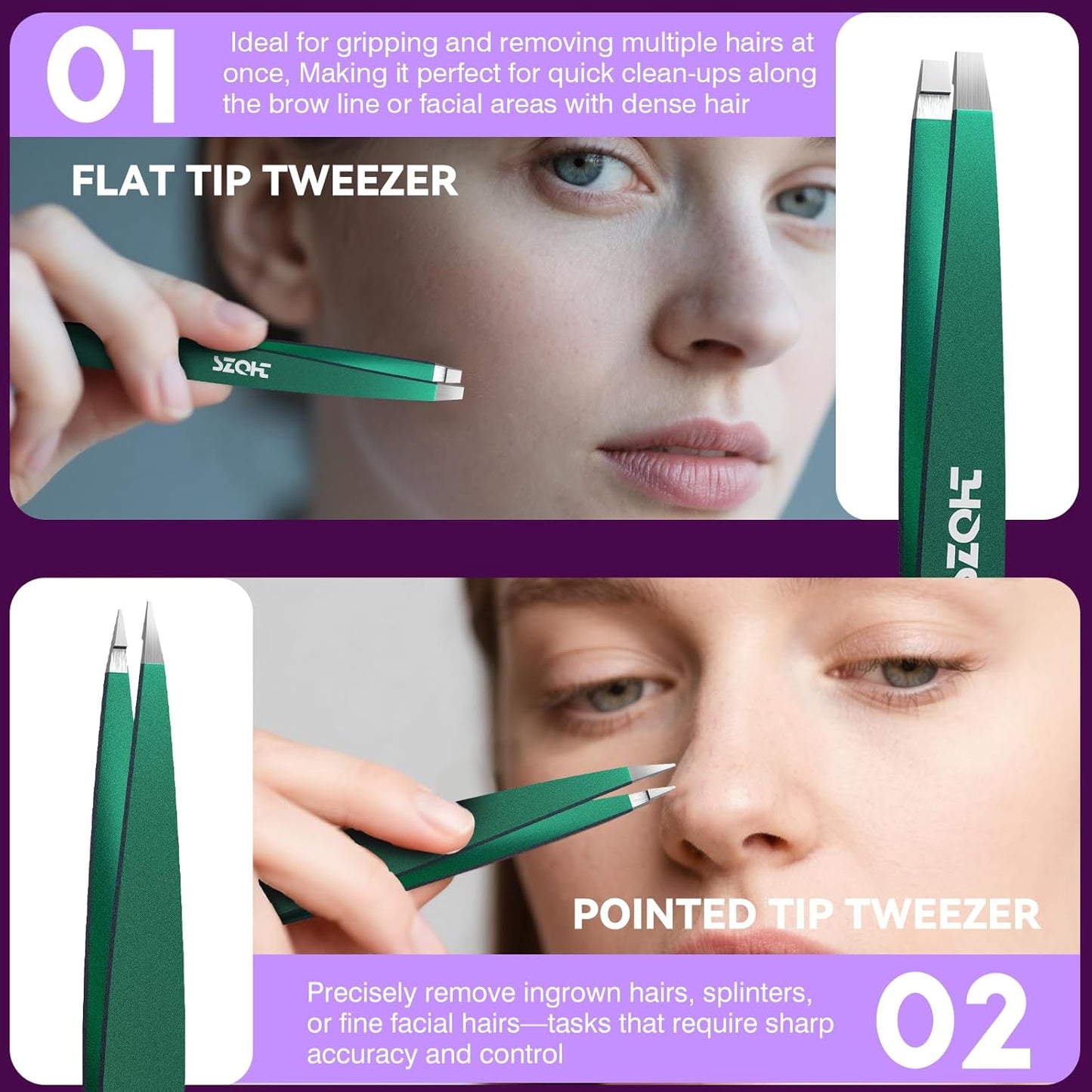 Professional Tweezers Set for Eyebrows – 4PC Precision Stainless Steel Tweezers Kit with Slant, Pointed & Flat Tips – Eyebrow Hair Removal Tool for Women & Men – Eco-Friendly Paper Tube Packaging
