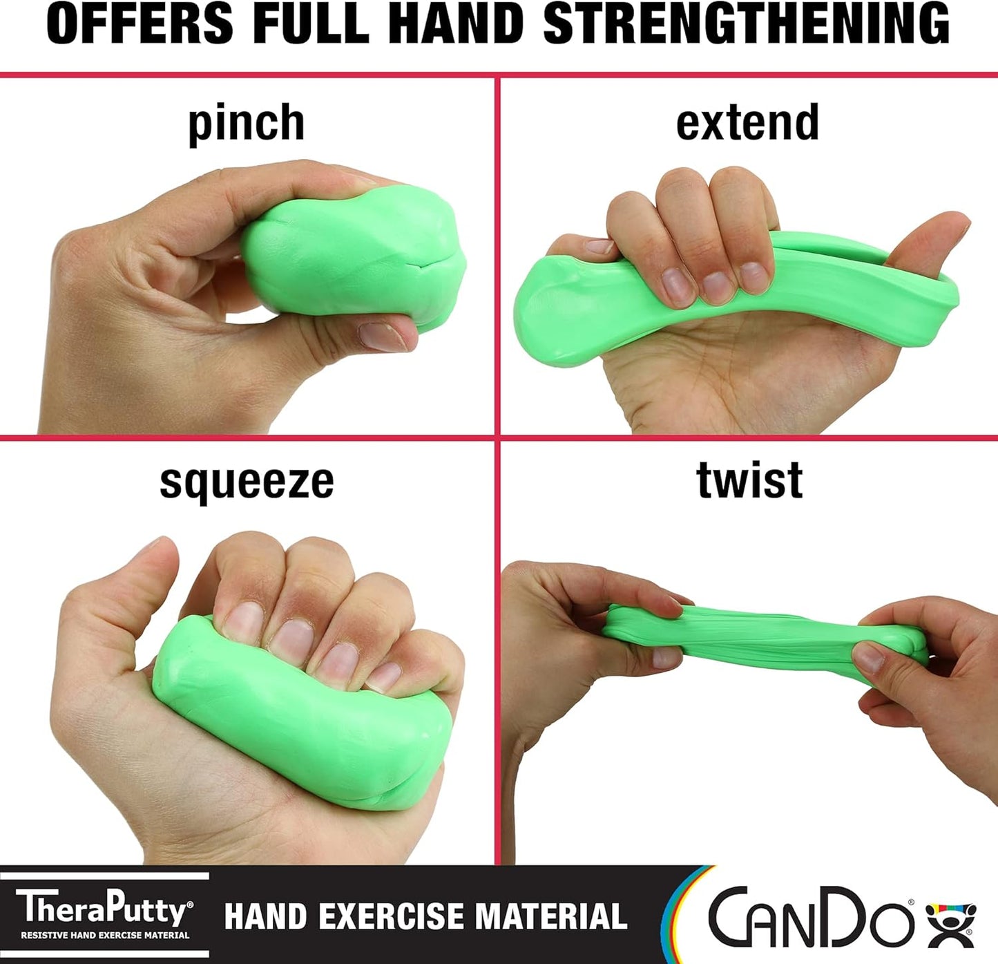 CanDo TheraPutty Standard Hand Exercise Putty For Rehabilitation, Exercises, Hand Therapy, Occupational Therapy, Hand Strengthening, Improve Motor Skills, Stress Relief 4-ounce