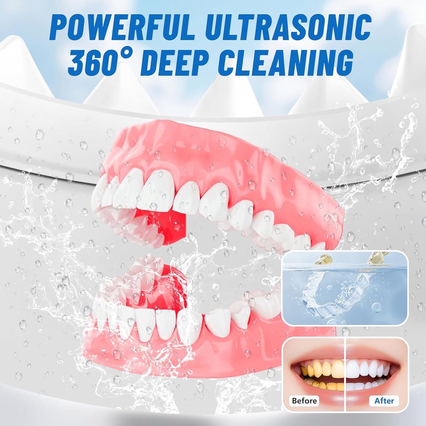 Ultrasonic Retainer Cleaner Machine for Dentures | 45kHz Dental Cleaning Pod for Mouth Guards, Aligner, Nightguard, Braces, Jewelry | 3 Timer Modes Denture Cleaner- Cooling Fan & Split-Design