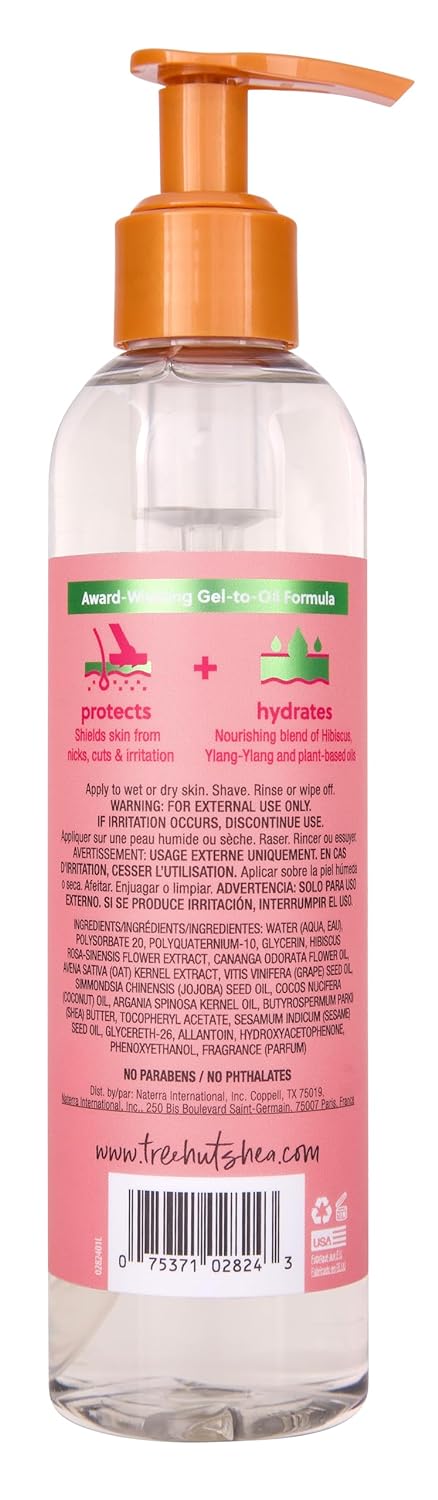 Tree Hut Pink Hibiscus Moisturizing Bare Shave Oil, Made with Soothing Jojoba Oil, Gel-to-Oil Formula Helps Prevent Razor Bumps, Ingrown Hairs, & Skin Irritation, 7.7 fl oz