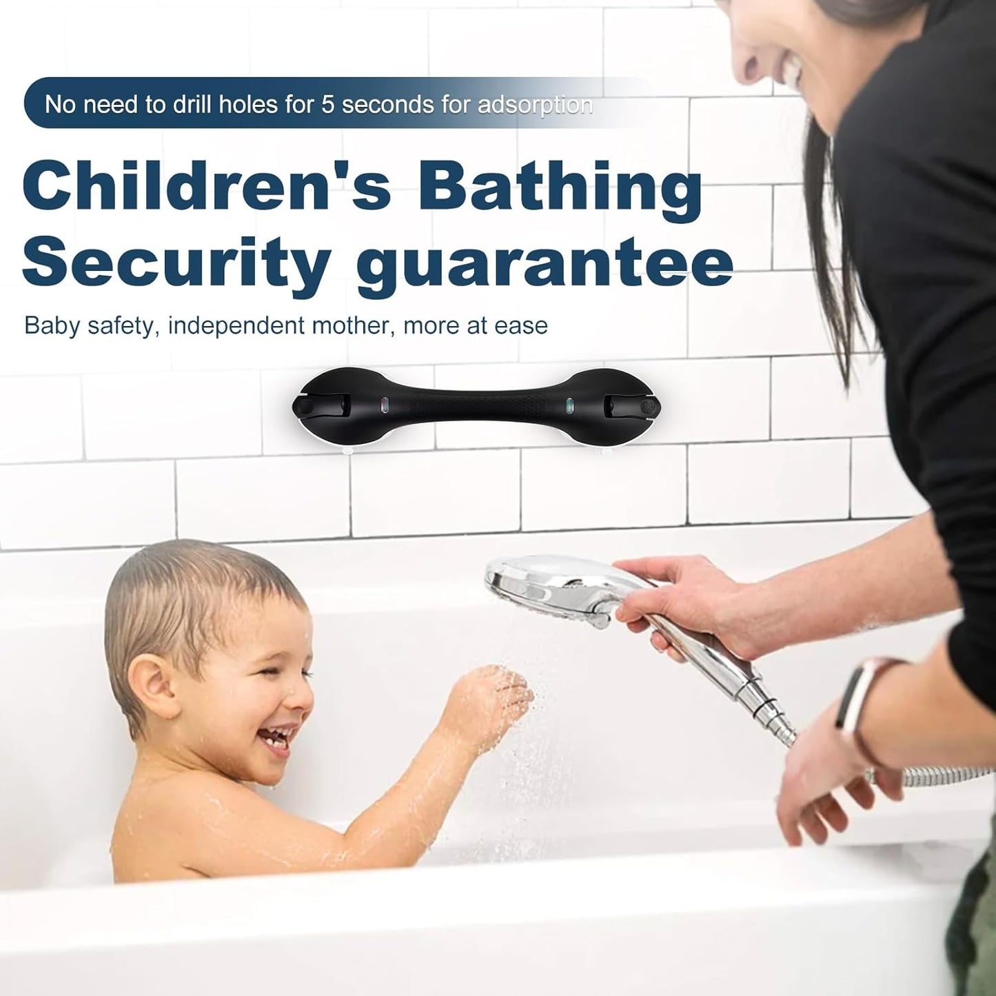 Shower Grab Bar 2 PCS Suction Grab Bars for Bathtubs and Showers, Shower Handle Removable Shower Handrails for Kids, Bathroom Safety Grip Waterproof(Black)