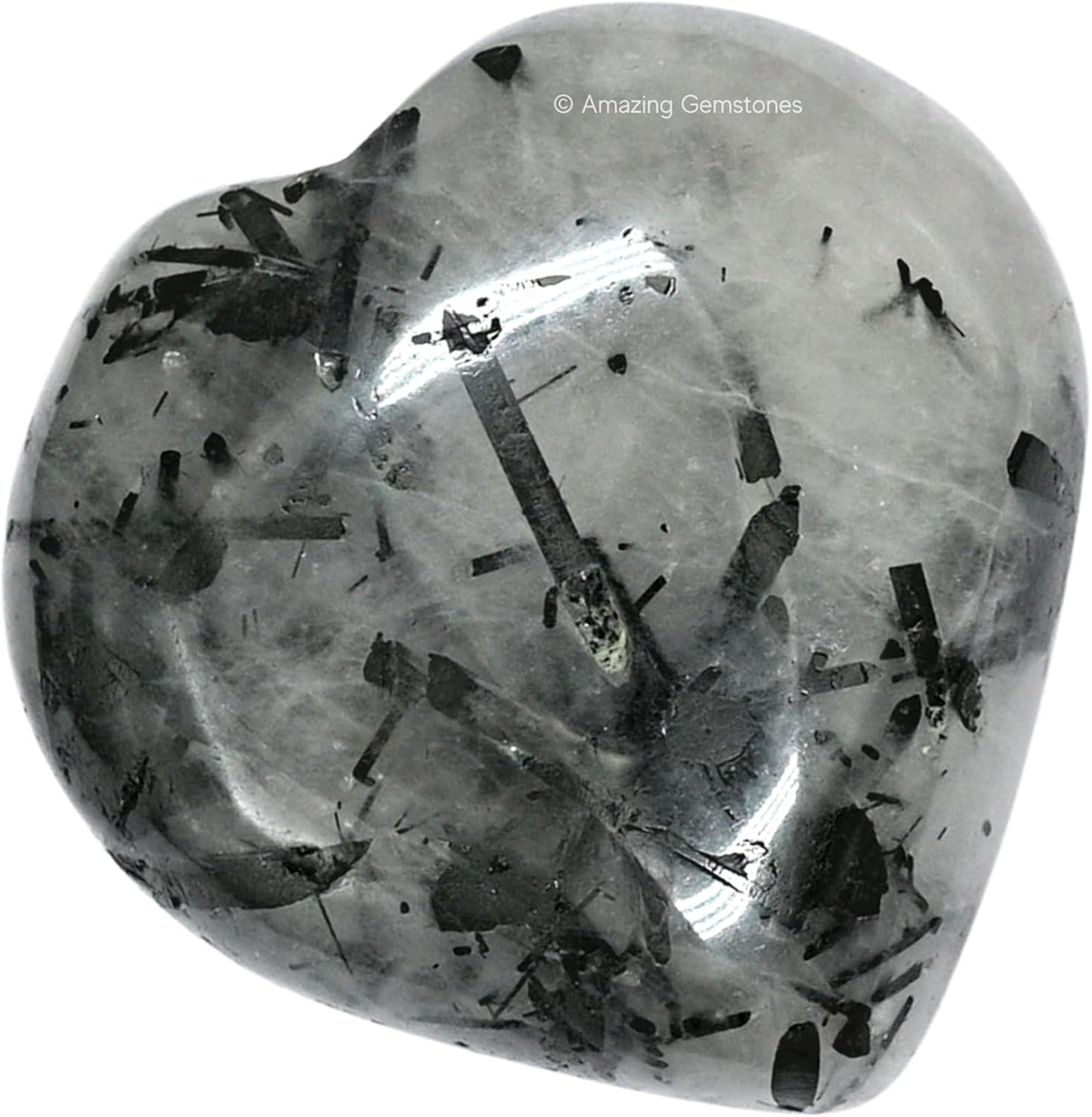 Amazing Gemstone Black Rutilated Quartz Crystal Heart Palm Stone - Pocket Massage Worry Stone for Natural Body Chakra Balancing, Reiki Healing and Crystal Grid