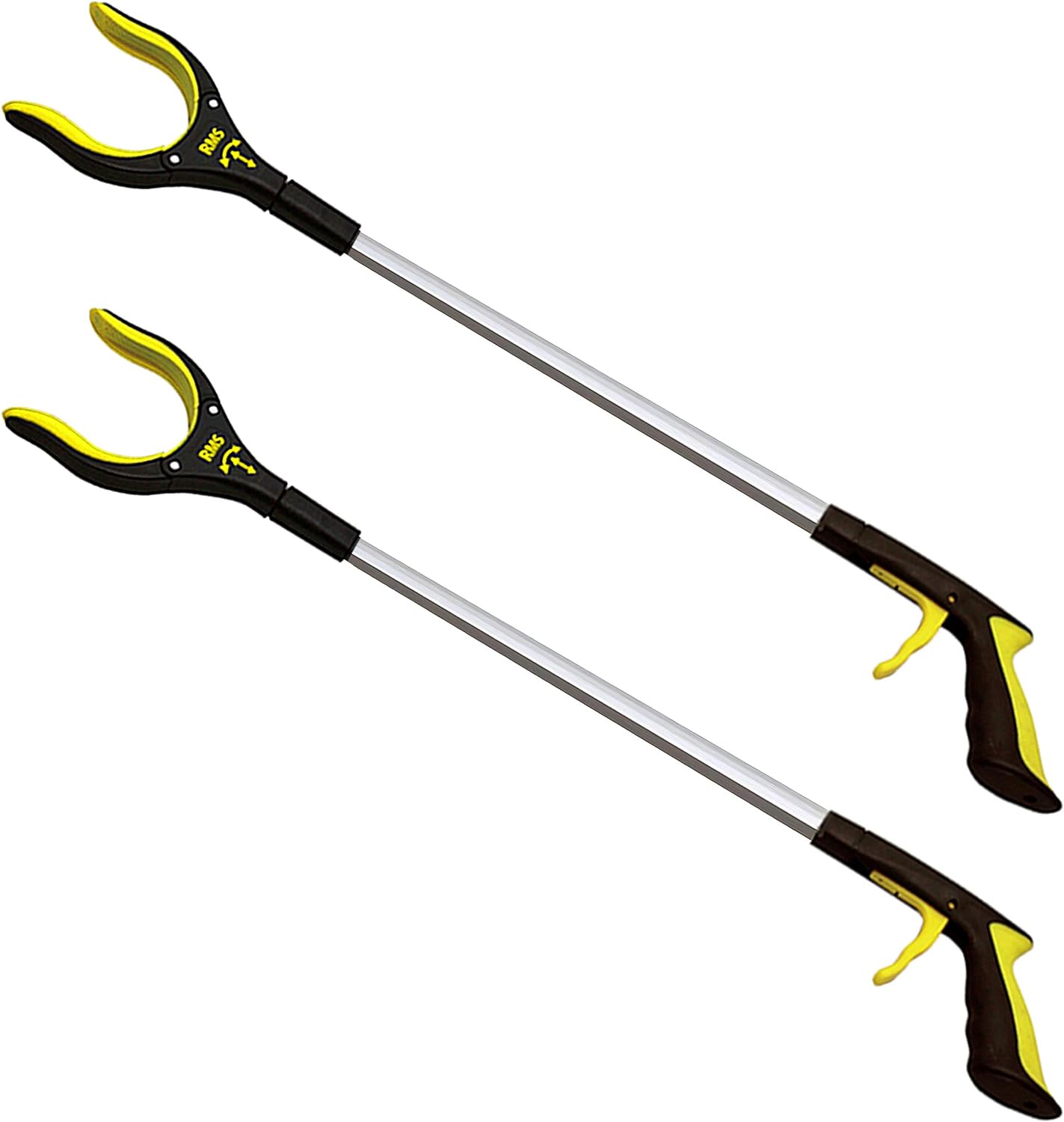 RMS 2-Pack 34 Inch Extra Long Grabber Reacher with Rotating Jaw - Mobility Aid Reaching Assist Tool (Yellow)