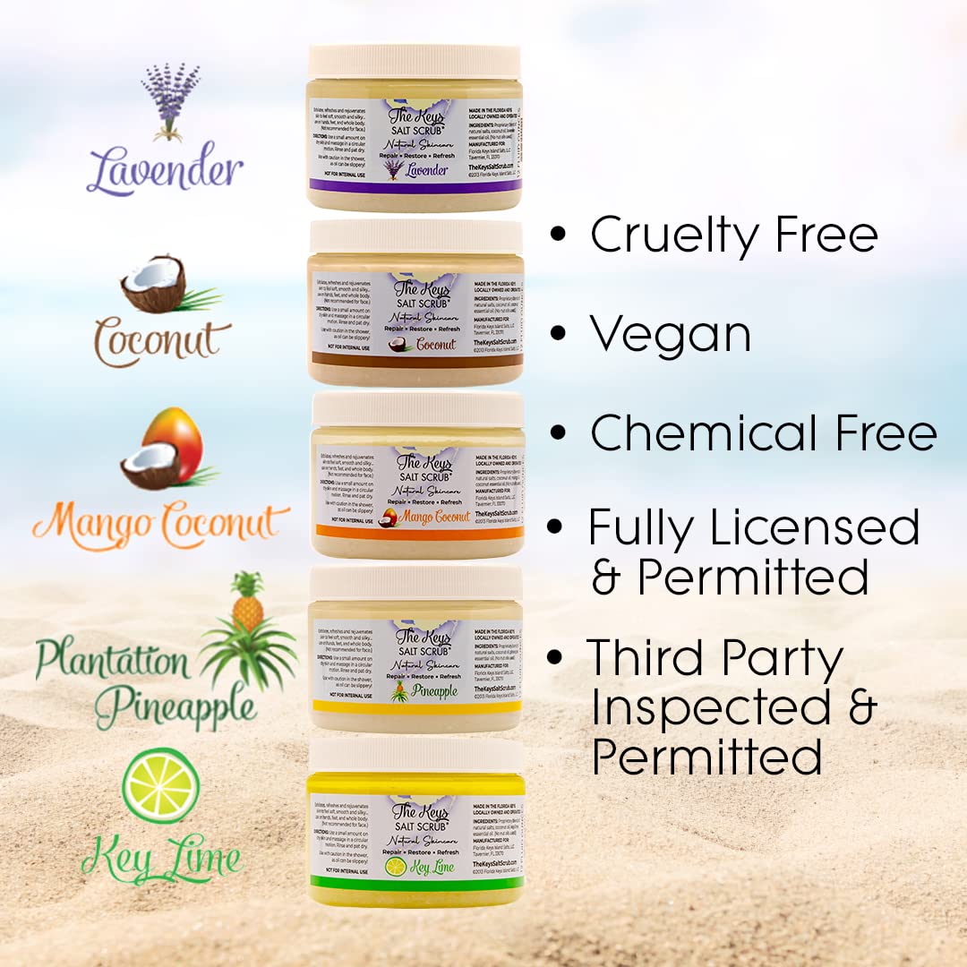 The Keys Salt Scrub -Sea Salt Scrub - Exfoliating Body Scrub with Wooden Spoon - Moisturizing Exfoliator for Hands, Foot, Bath, (3.4 Ounce (Pack of 3), Pineapple)