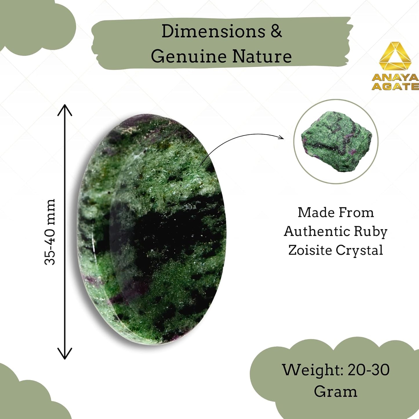 Ruby Zoisite Worry Stones – Crystal Thumb Worry Stone for Anguish, Stress – Relaxing & Soothing Balance Stones for Meditation, Relief – Healing Stones & Crystals for Men, Women