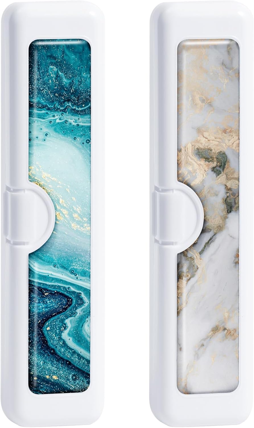 2 Pcs Toothbrush Travel Case - Colorful Pattern, Holder and Covers for Toothbrushes, Includes Tongue Scraper Case