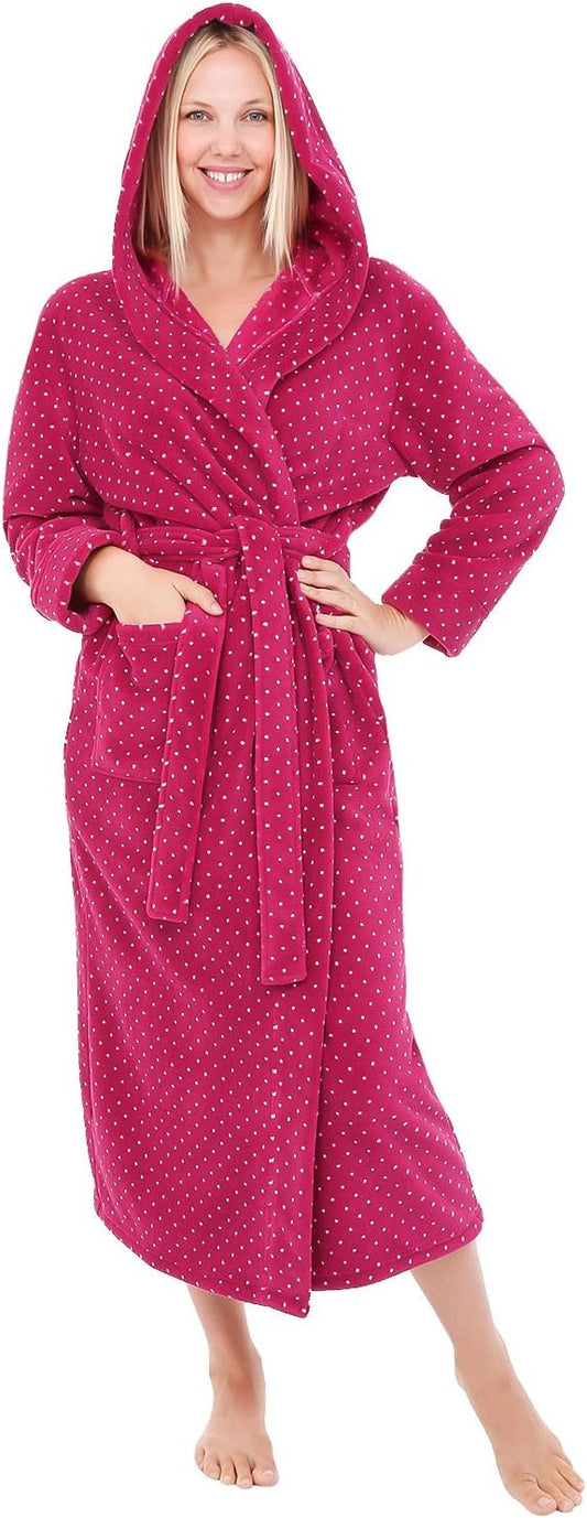 Alexander Del Rossa Womens Robe, Long Plush Bathrobe with Hood, Hooded Robes for Women Plus Size Bath Robe