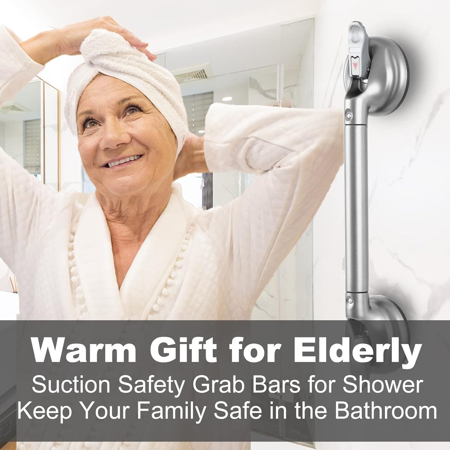 Heavy Duty Suction Shower Grab Bar - Toilet Bathroom Bathtub Safety - Shower Handles, Suction Cup Power Up to 250 LB, Perfect for Elderly Seniors(18.5 Inch, Gray Silver) ver