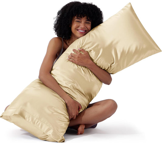 Bedsure Body Pillow Cover 20x54 Inches - Champagne Satin Similar to Silk Pillowcase for Hair and Skin, Cooling and Silky Long Body Pillow Pillowcase with Envelope Closure, Gifts for Women Men