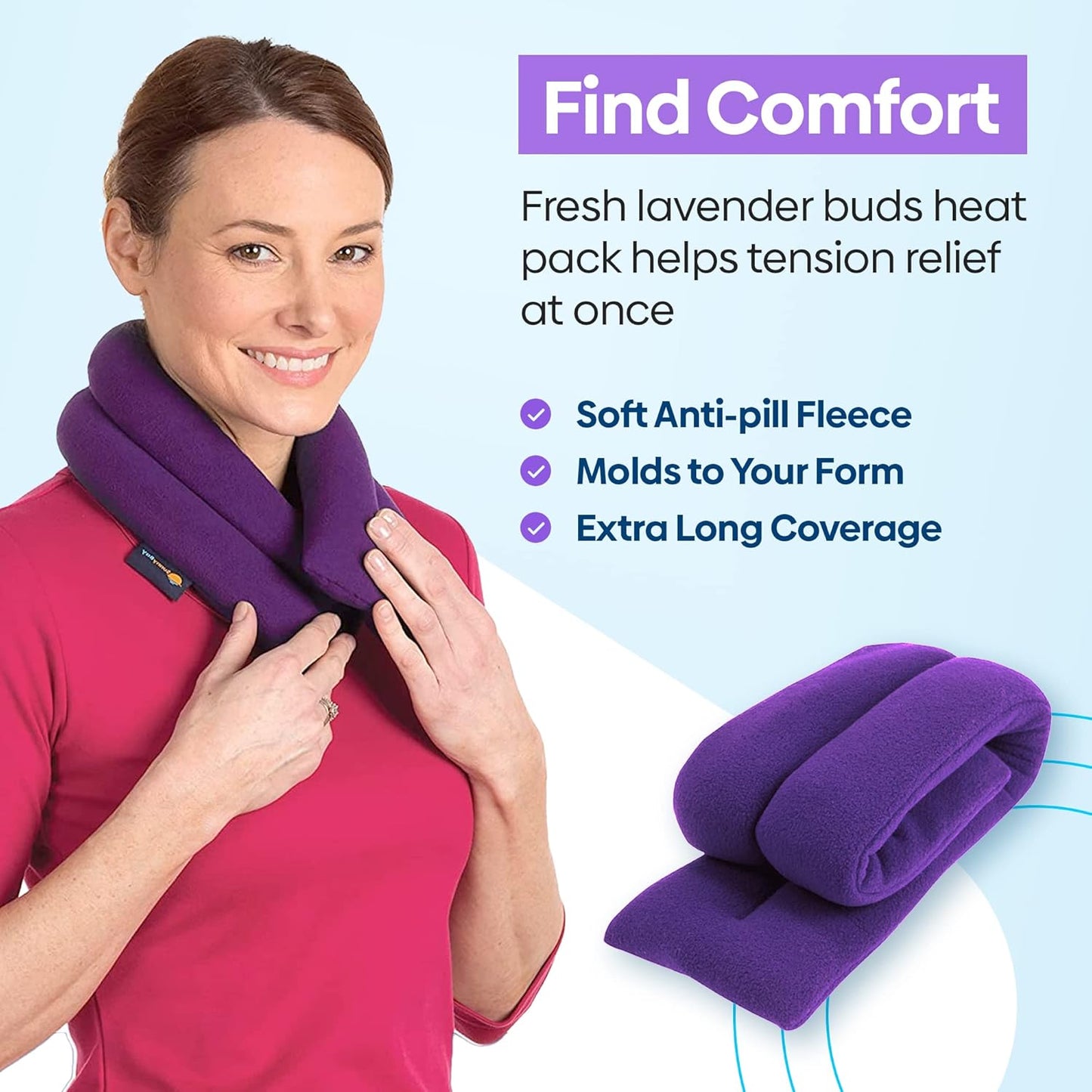 SunnyBay Microwave Heating Pad, Microwavable Heated Neck and Shoulder Wrap with Lavender, Soothing Pillow Hot & Cold Bean Bag, Aroma Warmer for Pain Relief, 26x5 Inches, 2.5 lbs, Purple