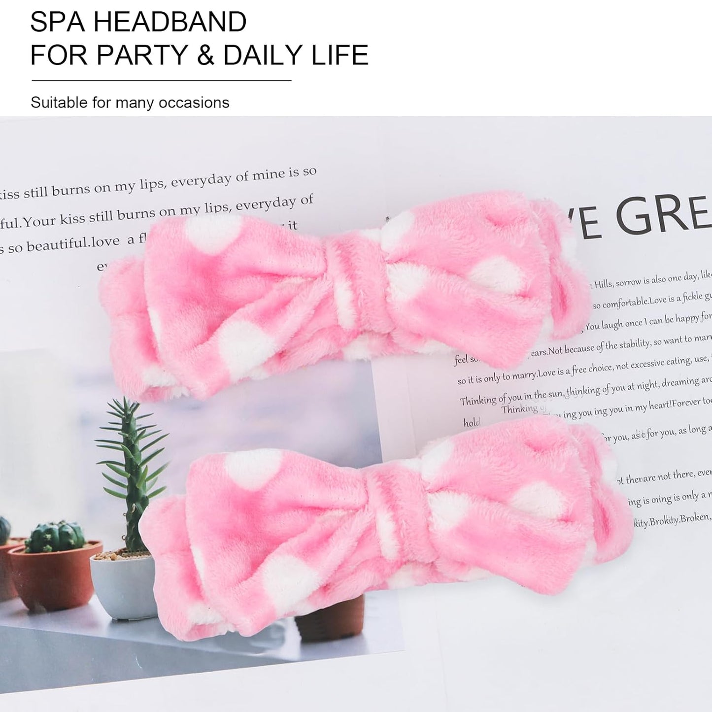 CIEHER 8 Pcs Spa Headbands for Women & Girls - Pink Dot Spa Headbands for Bachelorette Party, Sleep Party, Skincare, Makeup & Face Wash Use