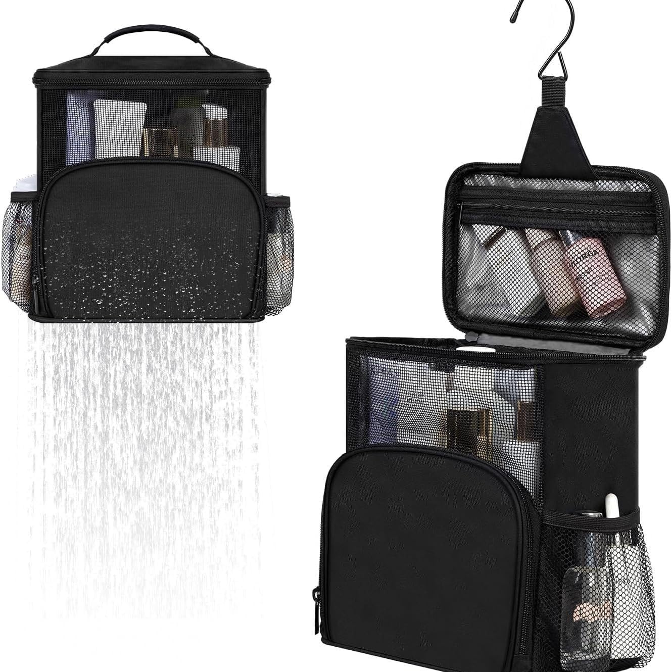 Shower Caddy Hanging Portable-Dorm Room Essentials,Waterproof Shower Bag Travel, Quick Dry- Metal Hooks Bathroom Tote Durable,Men,Women