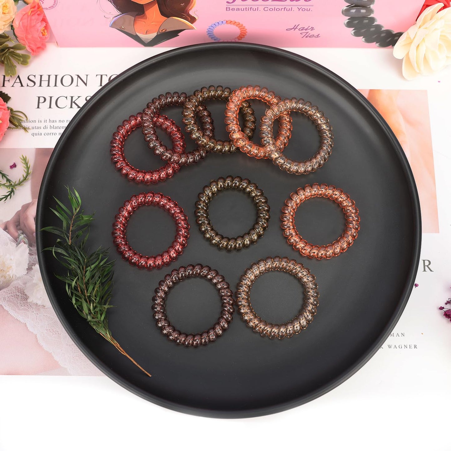 JessLab Spiral Hair Ties for Women, 10-Pack Traceless No-Damage Ponytail Holders, Coils Hair Bands for Girls, Assorted Colors