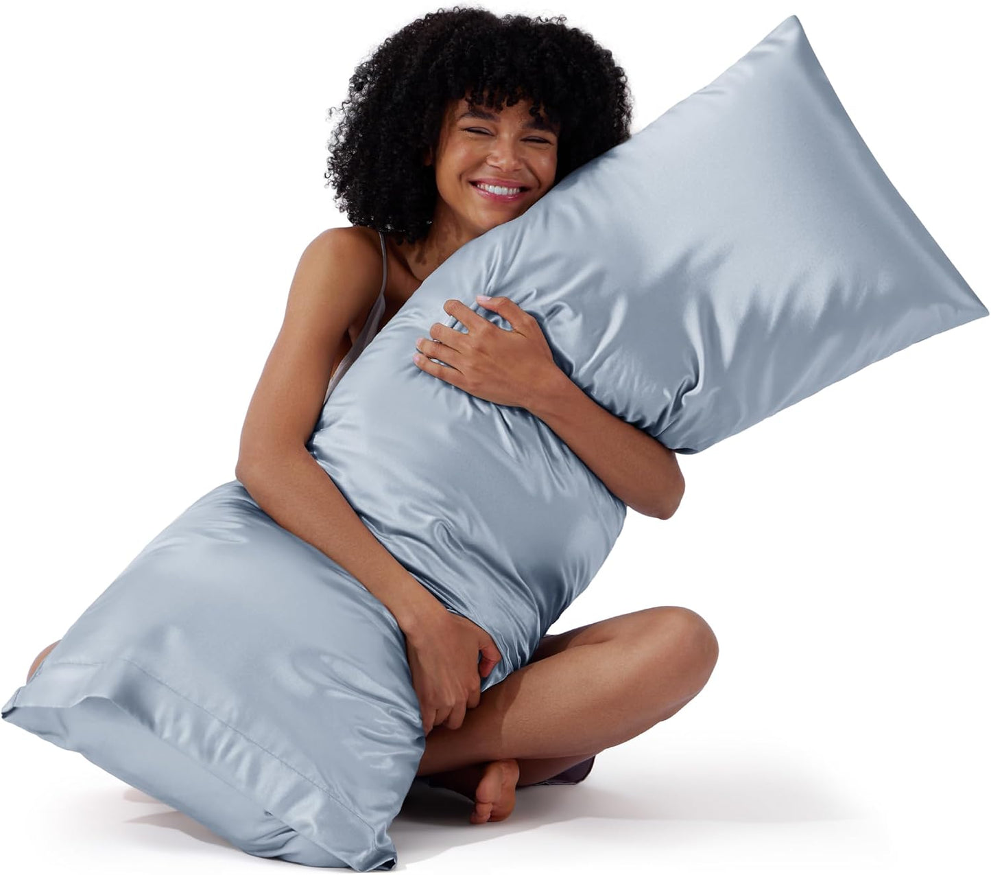 Bedsure Body Pillow Cover 20x54 Inches - Stone Blue Satin Similar to Silk Pillowcase for Hair and Skin, Cooling and Silky Long Body Pillow Pillowcase with Envelope Closure, Gifts for Women Men