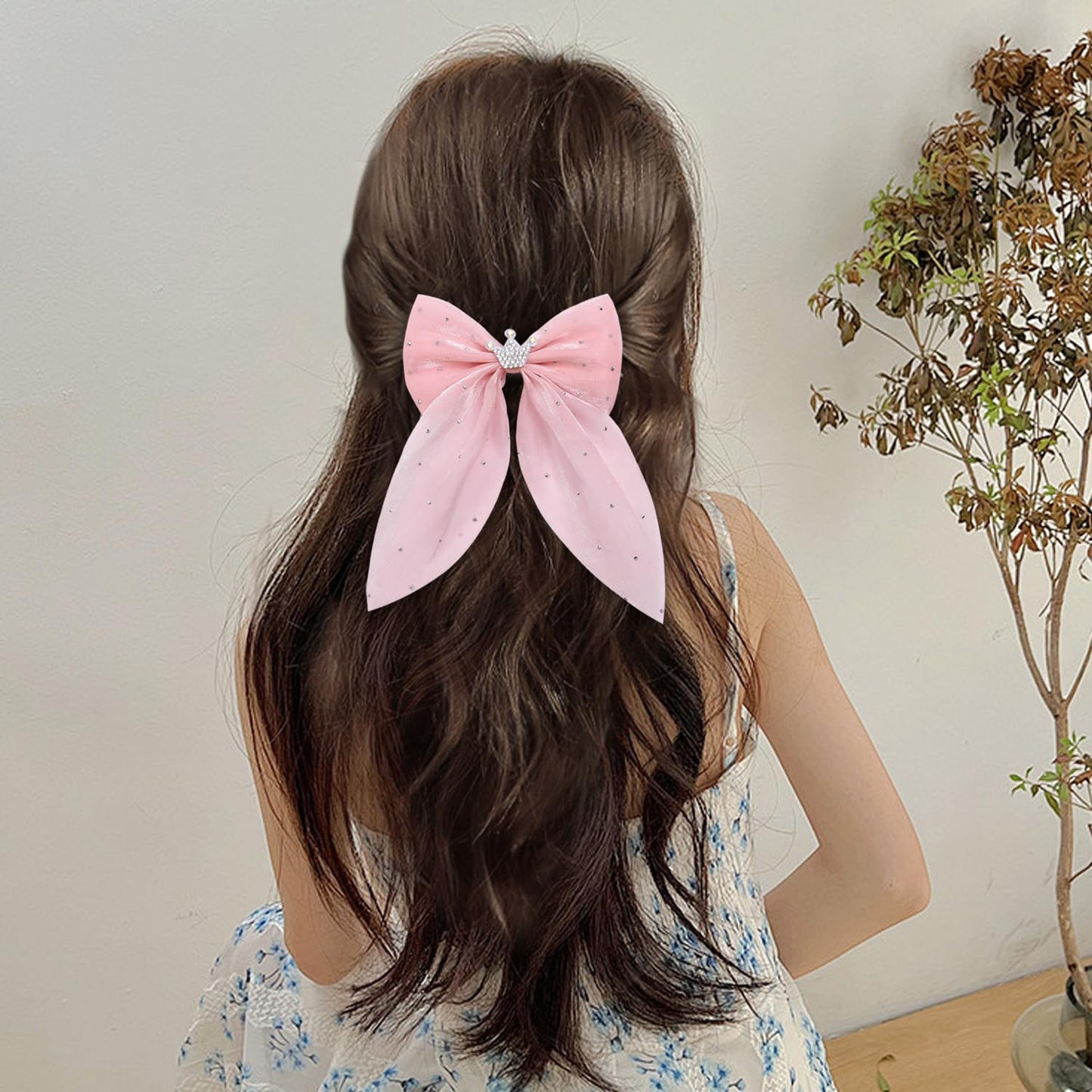 Elegant Hair Bow Set Sweet Styles with Crystal and Pearl Accents Fashion Hair Clips for Girls (Pink/Sliver/Black)