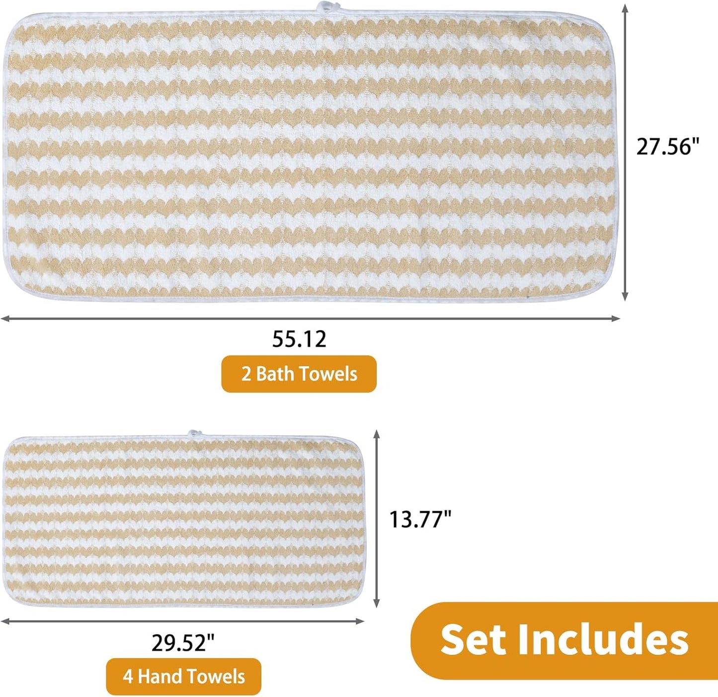 Love Bath Towels Set of 6 Large, Microfiber Bath Towels * 2 (55.12"*27.56"), Hand Towels * 4 (29.52"*13.77"), Luxury Towels for Bathroom, Gym, Hotel, and Spa（Yellow）