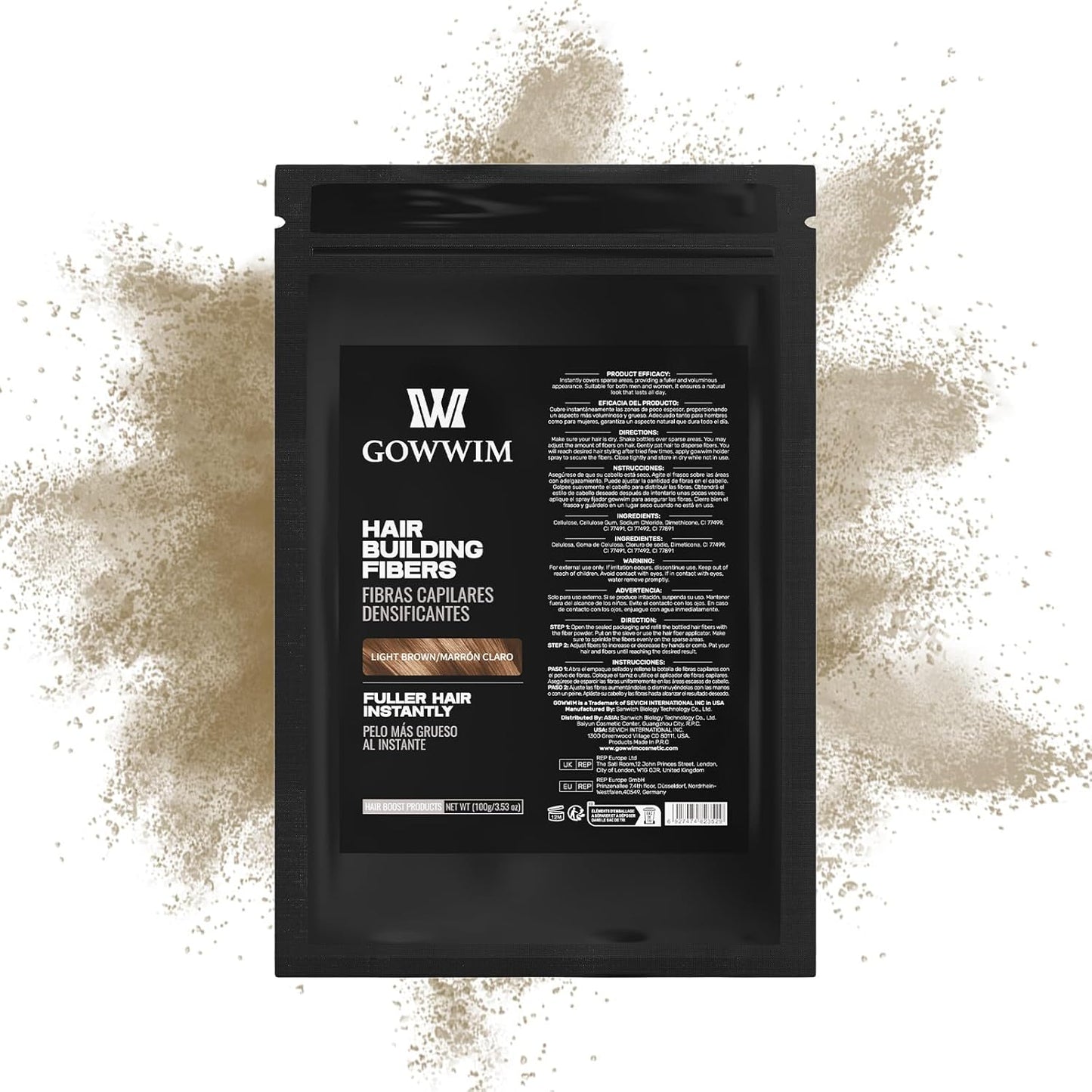 Gowwim Hair Fibers，Instant Building Thickening Fibers for Thinning Loss Hair Natural Grey Coverage Touch up Bald Spot Cover up Waterproof & Sweatproof for Women & Men 100g