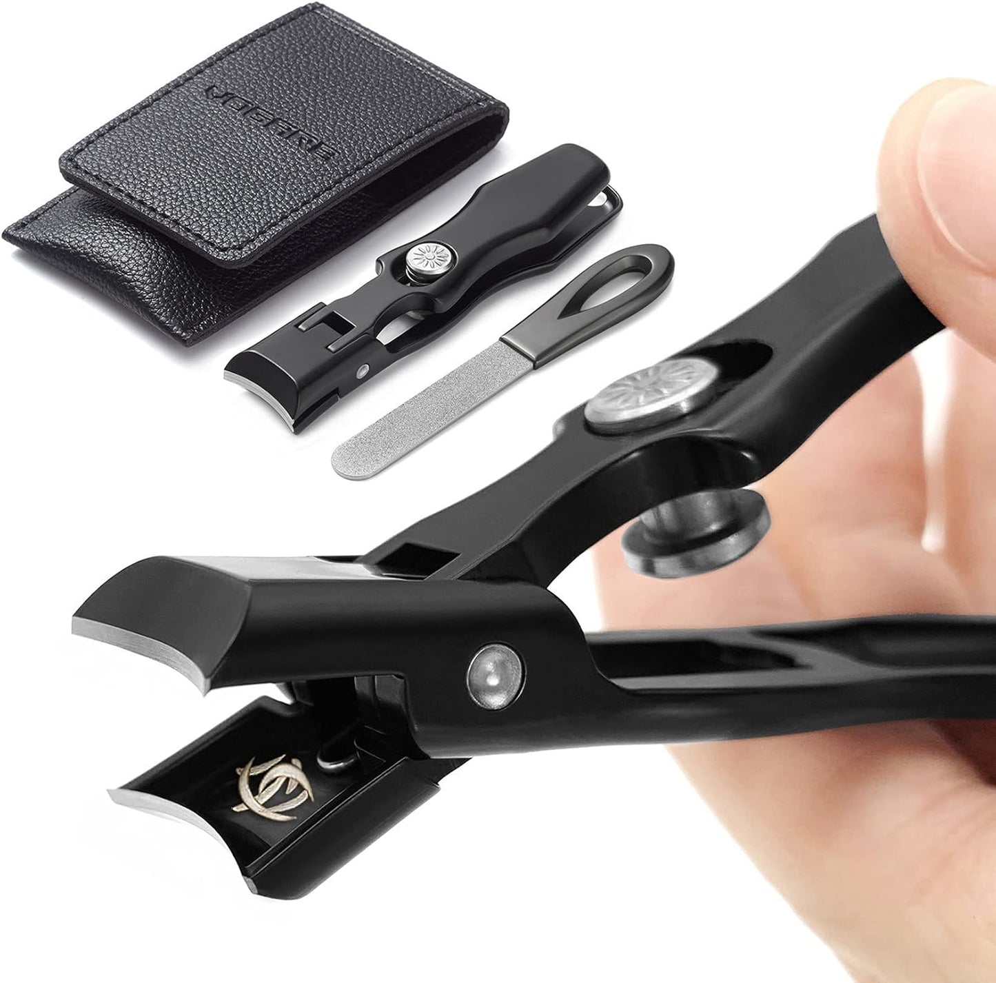 Toenail Clippers for Men Thick Nails Large Wide Jaw Opening Portable Ultra Sharp Nail Clippers with Catcher Heavy Duty Fingernail Cutter for Adult Seniors Women (Black with File)