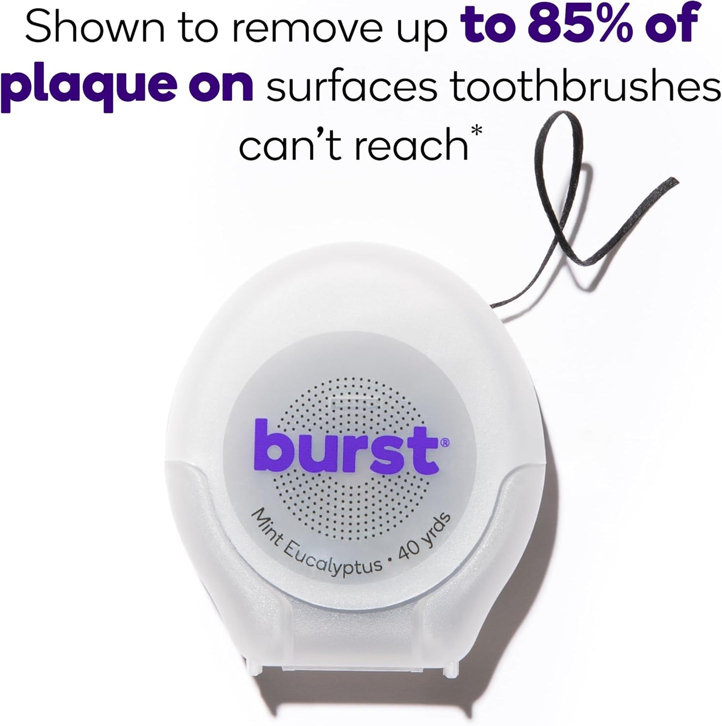 BURST Expanding Dental Floss (Mint Eucalyptus/240 Yards) | Stain Absorbing & Woven with Xylitol Coating to Fight Cavities | Vegan | Paraben Free