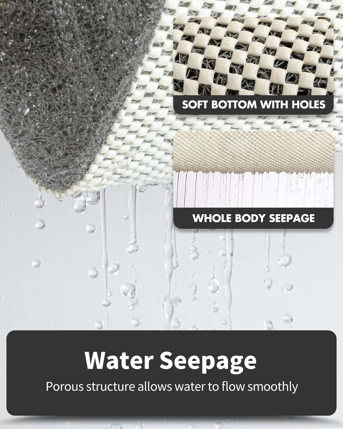 Non-Slip Bathtub Mat, 16x24 Inch, Shower Mats for Bath Tub, PVC Loofah Bathroom Mats for Wet Areas, Quick Drying Foot Scrubber Mat