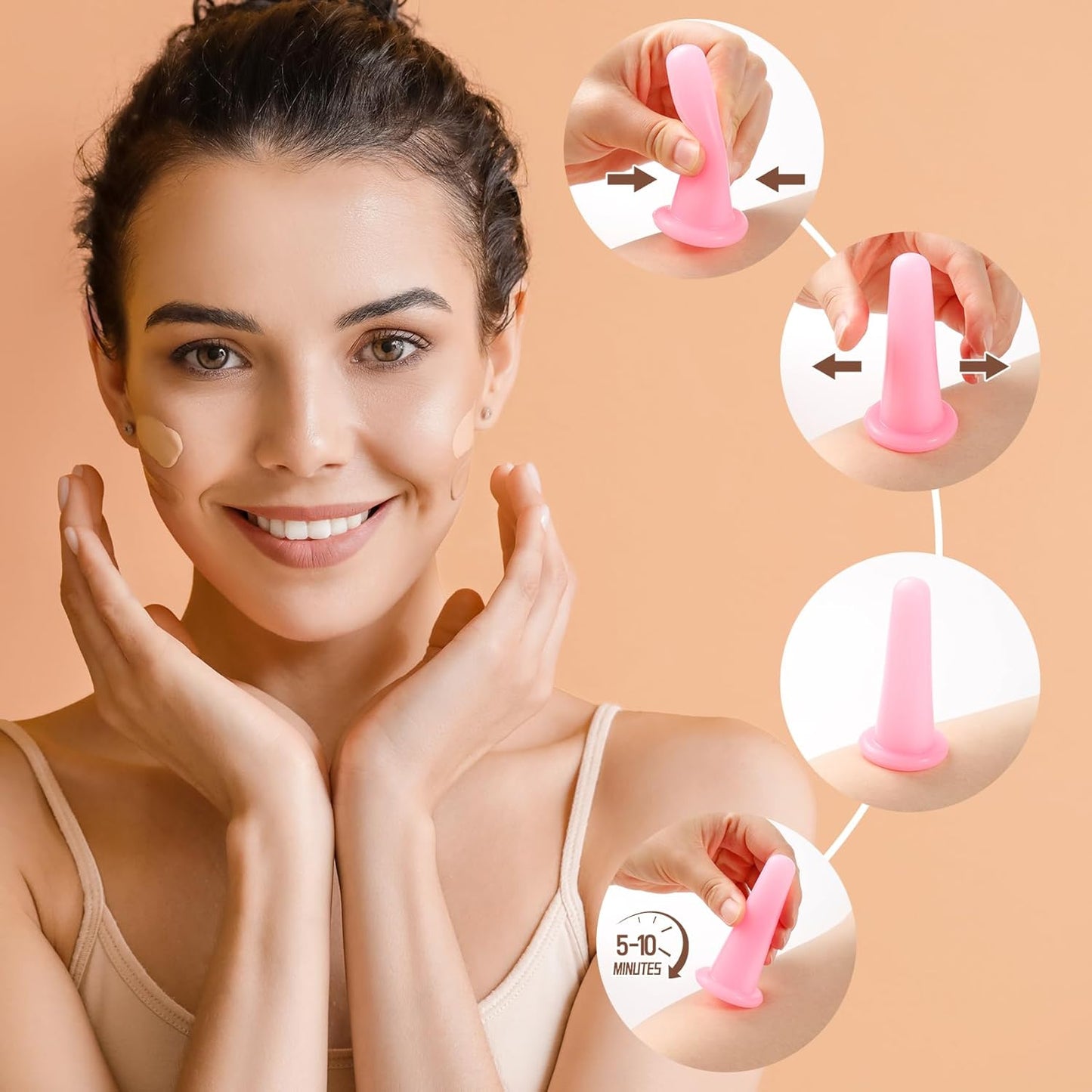 5 Pack Silicone Facial Cupping Set Vacuum Massage Cups Kit Pink Face Massager Helper Cup for Face Neck Back Eyes Skin Care