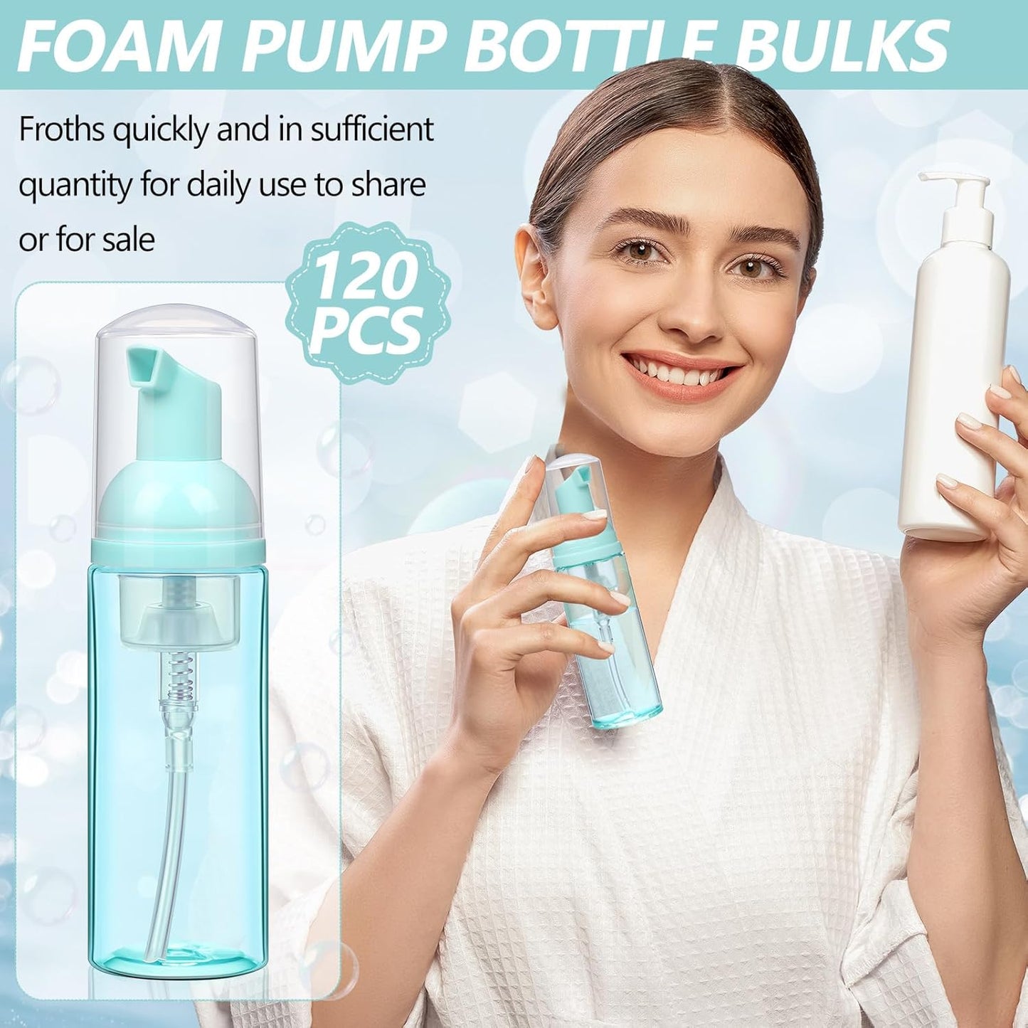 Dandat 120 Pcs 2 oz Plastic Foam Soap Dispensers Bulk Refillable Foaming Pump Bottle Empty Mini Shampoo Lash Cleaning Bottles for Travel Cosmetics Hand Soap(Green)