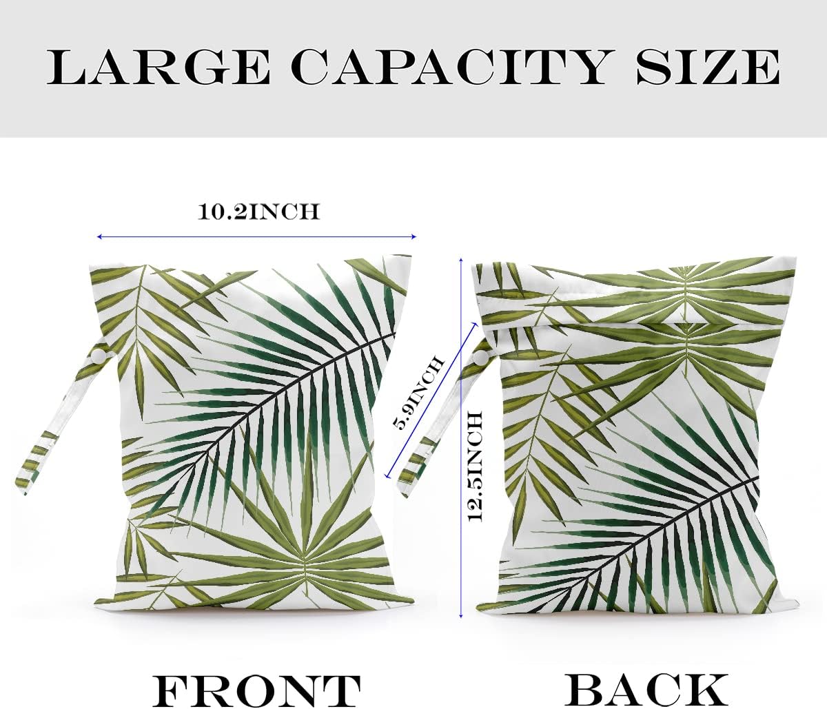 Wet Bag, Wet Dry Bag, Wet Bag for Swimsuit, Travel, Beach, Pool, Diapers, Dirty Yoga Gym Clothes, Makeup Bag, Waterproof Tropical Palm Leaves Decor Jungle Palm Leaf Favors