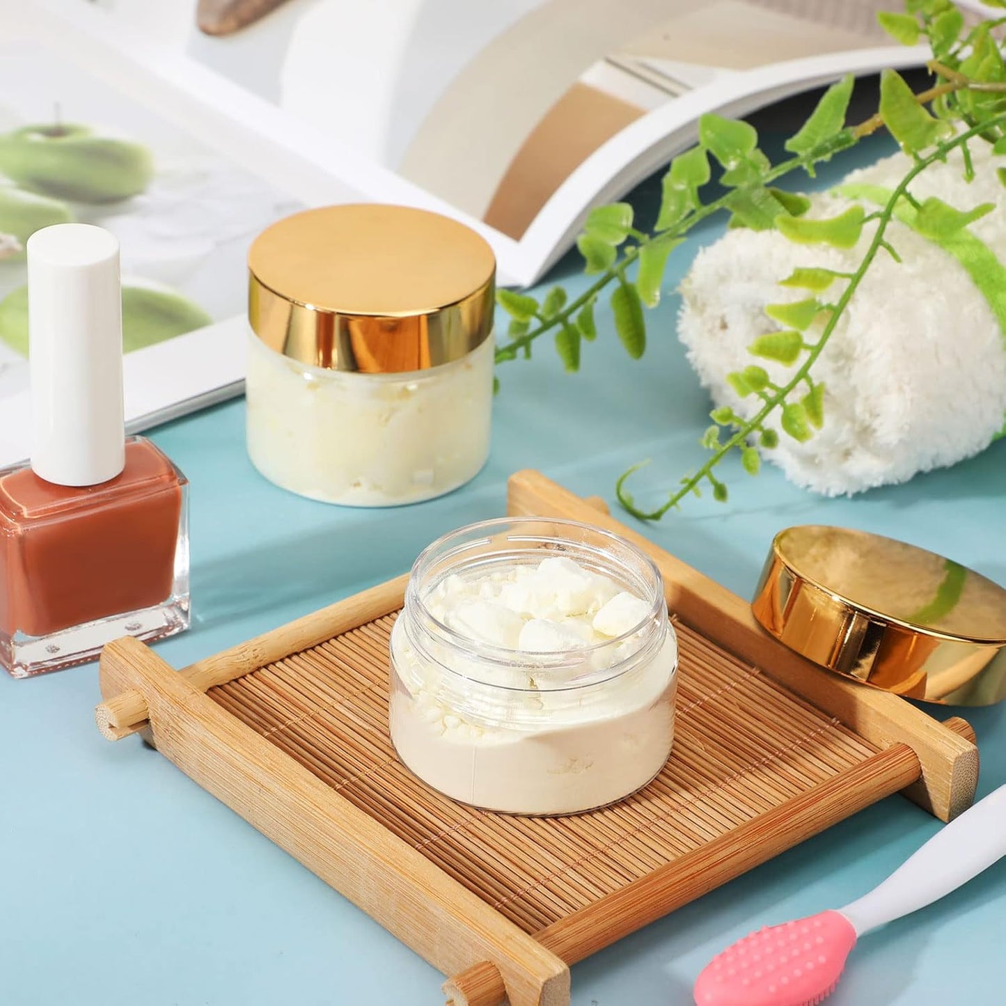 SATINIOR 12 Pack 6 oz Plastic Container Jars with Lids Round Clear Travel Cosmetic Container Slime Jars for Toiletries, Lotion, Cream, Ointments, Makeup, Rhinestone, Samples, Kitchen Storage(Gold)