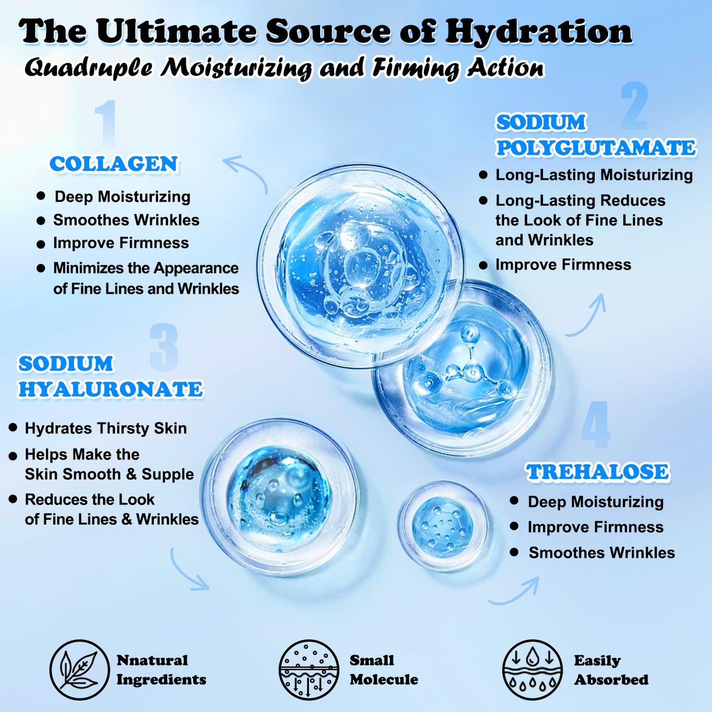 Collagen Face Mask with Hyaluronic Acid, Vitamin E Oil for Skin Care Hydrating, Moisturizing, Brightening & Anti Aging Face Masks Skincare for Oil, Dry, Acne, Sensitive All Skin Types 5PCS