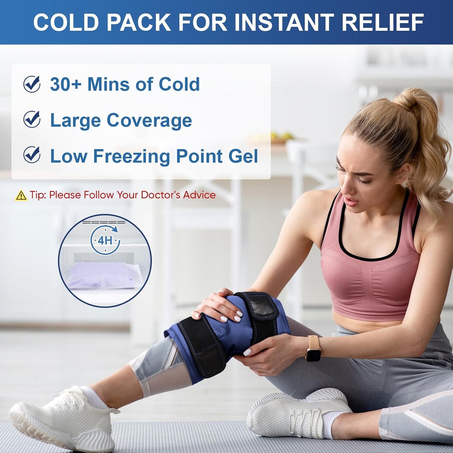 APEXUP Ice Pack for Knee Pain Relief, Large Reusable Wrap After Surgery, Flexible Gel Cold Pack for Injuries, Pain Relief for Back, Shoulder, Elbow, Ankle and Leg (Navy Blue, L, 2PK)