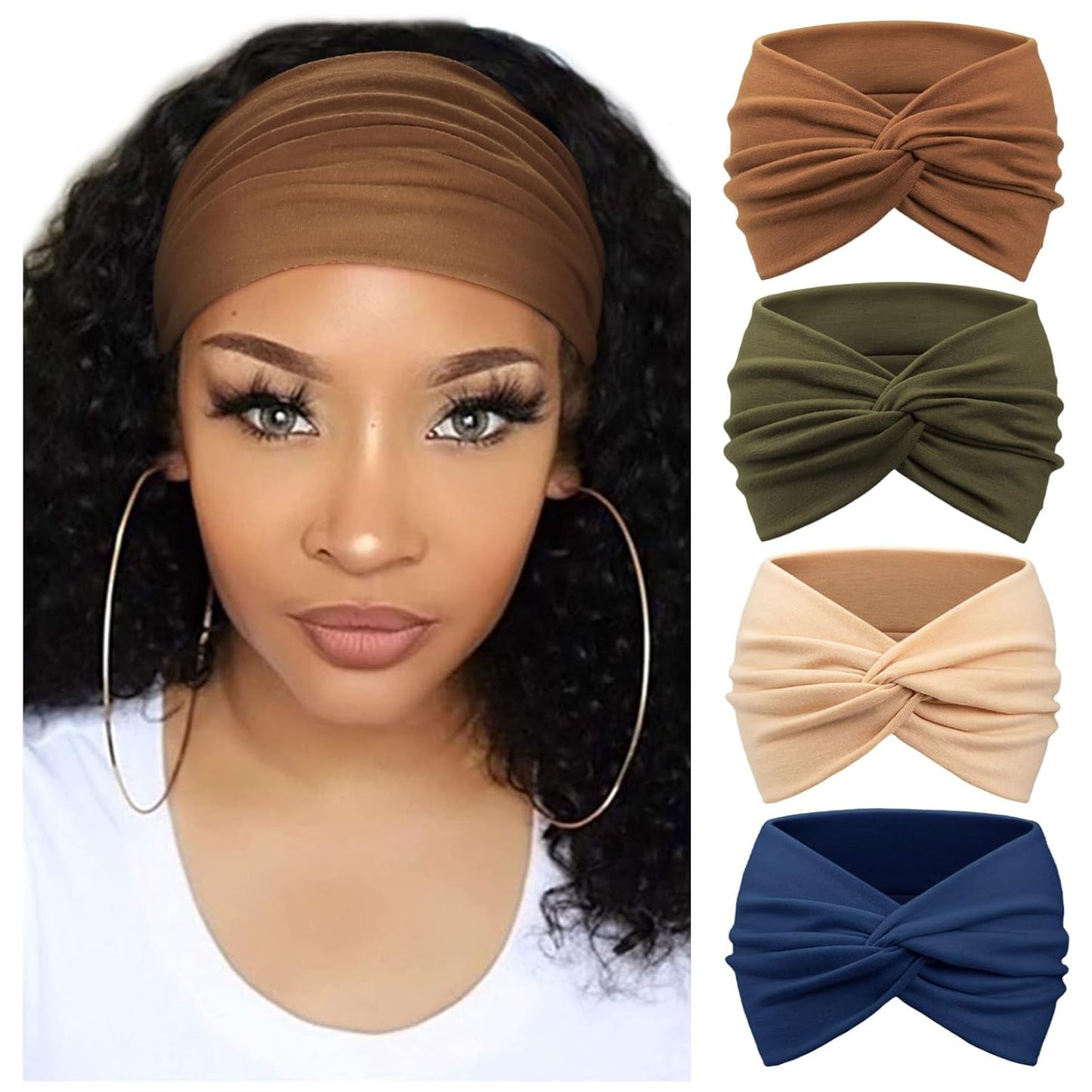 Extra Wide Headbands for Women Large Turban Headband Non Slip Boho Elastic Hairband Hair Twisted Knot Head Bands Accessories