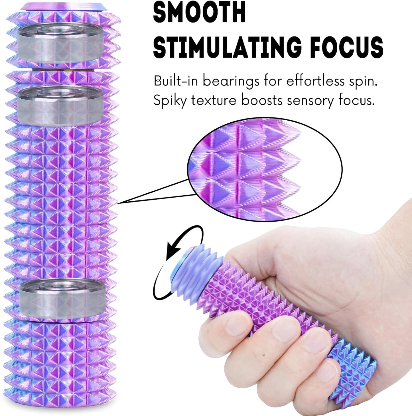 Fidget Roller Adults Teens Sensory Little Stim Gadget for Anxiety Relief Mild Ouchie,Desk Focus Tool Portable Hand Spinner Gifts Idea White Elephant Stocking Christmas(Purple,Compact Fit)