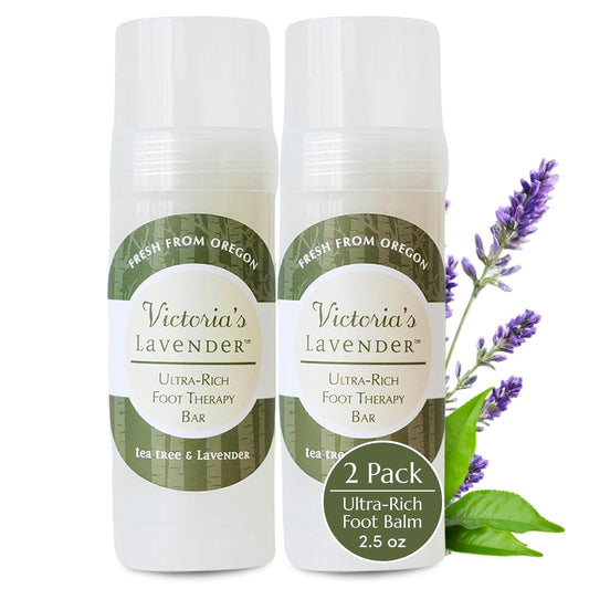 Victoria's Lavender Ultra Rich Foot Balm for Dry Cracked Feet – Heel Repair & Softener with Tea Tree Oil & Lavender – Dry Heels Treatment for Women & Men – Made in USA Foot Balm Stick - 2 Pack (2.5Oz)