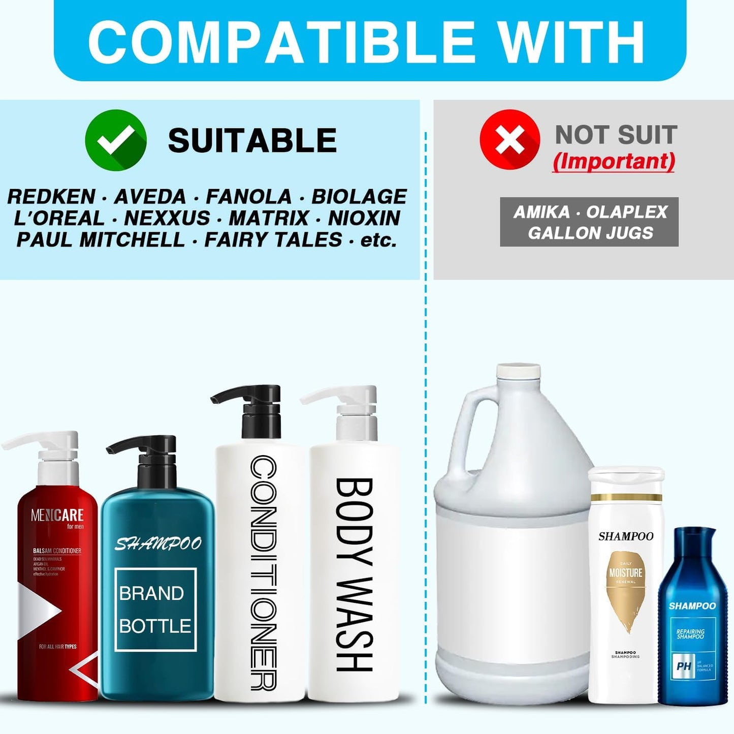 4-Pack Shampoo Pump for Liter 33.8 oz Shampoo and Conditioner, Pump Dispenser Fits Most Salon Brand Bottles with 1-inch Wide Opening, White Replacement Pump for Hair Products, Body Wash, Lotion, Gel