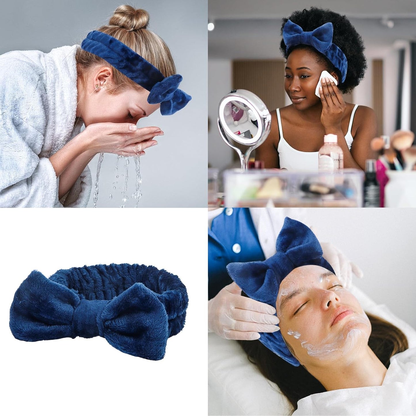 CIEHER 8 Pcs Spa Headbands for Women Girls, Dark Blue Spa Headband for Bachelorette Party Sleep Party, Skincare Makeup Face Wash, Bachelorette Gifts for Bridesmaid