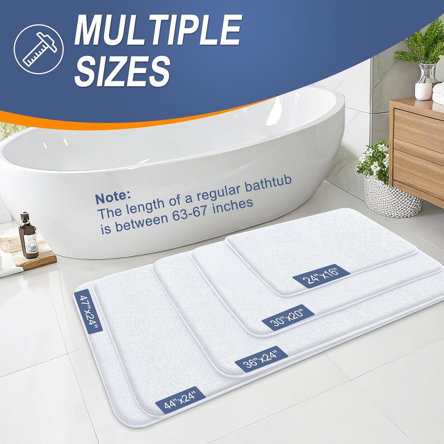 OLANLY Thick Memory Foam Bath Mat Rug 24x16, Extra Soft Absorbent Bathroom Rug, Quick Dry Bath Mats, Non-Slip, Machine Washable Carpet for Bathroom, Tub and Shower, Home Decor Accessories, White