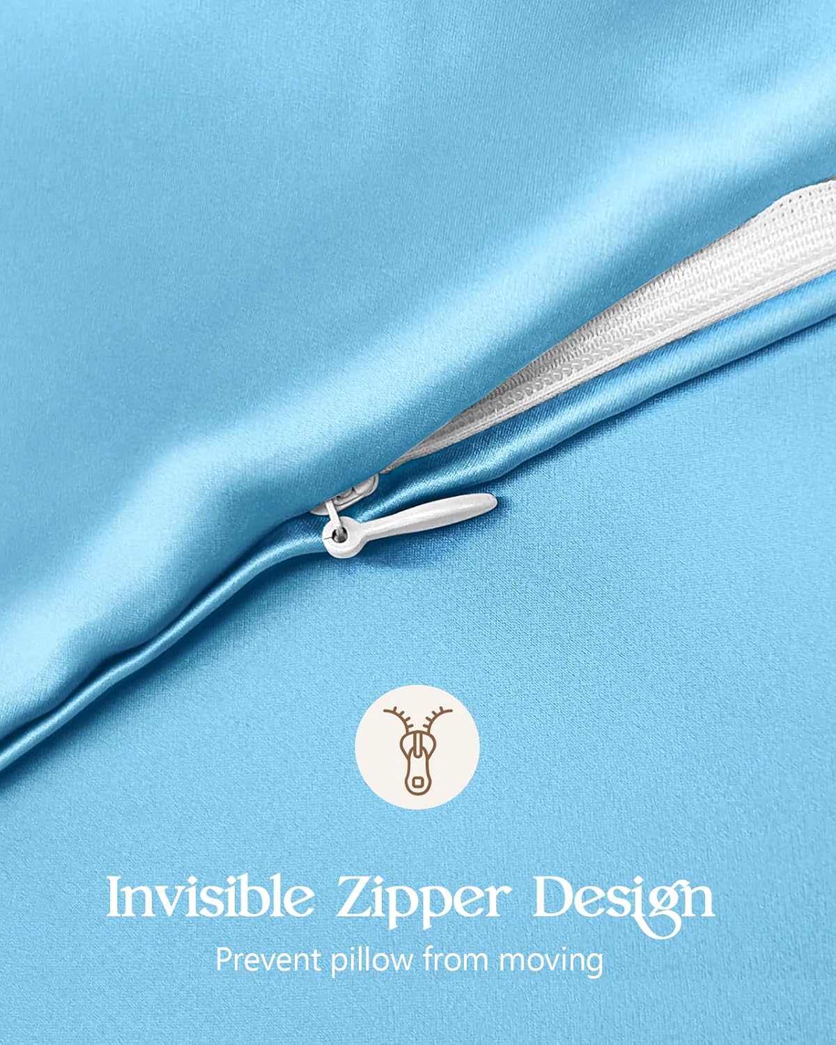 Silk Pillowcase 2 Pack - Pillow Cases Standard Set of 2 Size 20" x 26" for Hair and Skin Smooth Soft Breathable with Hidden Zipper Cooling Pillow Covers for Women, Light Blue