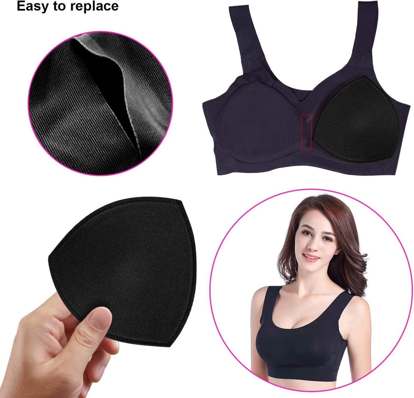 Bra Pad Insert,Removable Sport Bra Cup Triangle Breathable & Reusable Bra Pad for Yoga Bra,Swimsuits,Bikini
