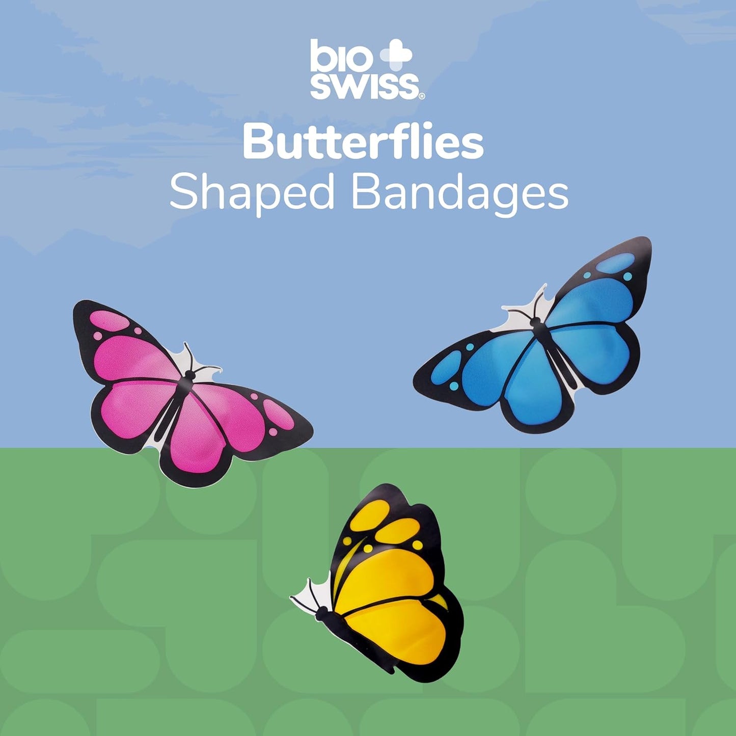 BioSwiss Kids Bandages, Butterfly Shaped Self Adhesive Bandage Set, Latex Free, Sterile Wound Care, 50 Count