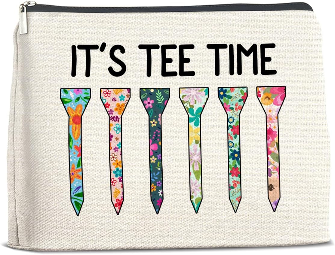 Golf Makeup Bag Gifts for Women Golfer Golf Lovers It's Tee Time Floral Cosmetic Bag Zipper Pouch