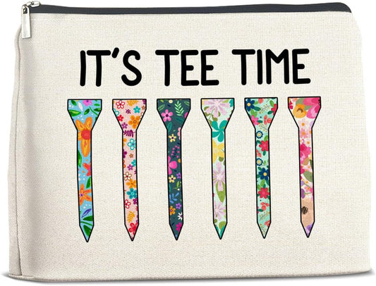 Golf Makeup Bag Gifts for Women Golfer Golf Lovers It's Tee Time Floral Cosmetic Bag Zipper Pouch