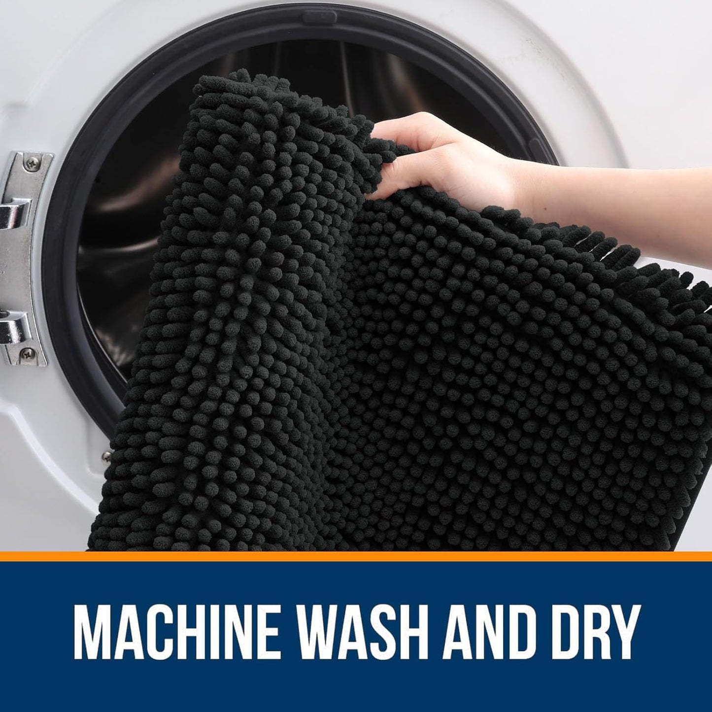 OLANLY Bathroom Rugs 45x27, Extra Soft Absorbent Chenille Bath Rugs, Rubber Backing Quick Dry, Machine Washable Bath Mats for Bathroom Floor, Tub and Shower, Home Decor Accessories, Black