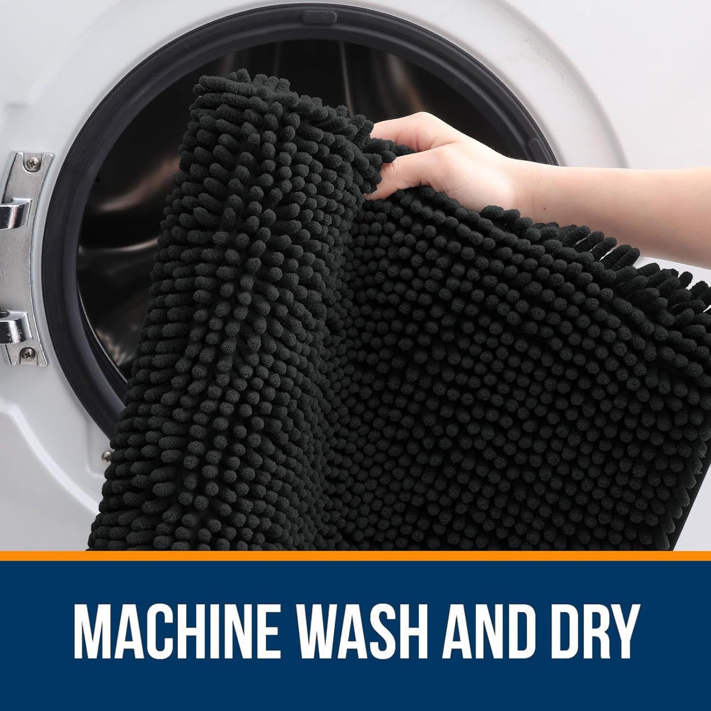 OLANLY Bathroom Rugs 24x16, Extra Soft Absorbent Chenille Bath Rugs, Rubber Backing Quick Dry, Machine Washable Bath Mats for Bathroom Floor, Tub and Shower, Home Decor Accessories, Black