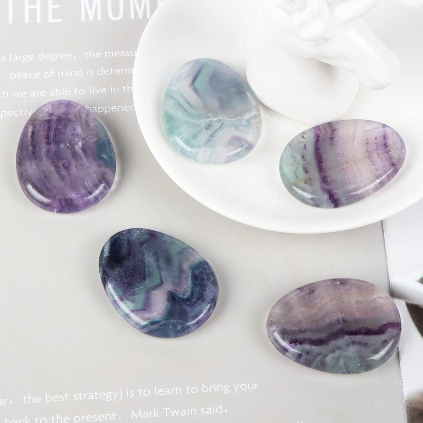 Artistone Rainbow Fluorite Crystal Chakra Thumb Worry Stone Teardrop Reiki Healing Stone Pocket Palm Stones for Anxiety Stress Relief Meditation Therapy Geometry Home Decorations