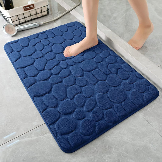YIHOUSE Memory Foam Bath Mat Cobblestone Bathroom Rugs Super Water Absorbent Bath Mats for Bathroom Machine Washable Bath Rugs(20x32,Dark Blue)