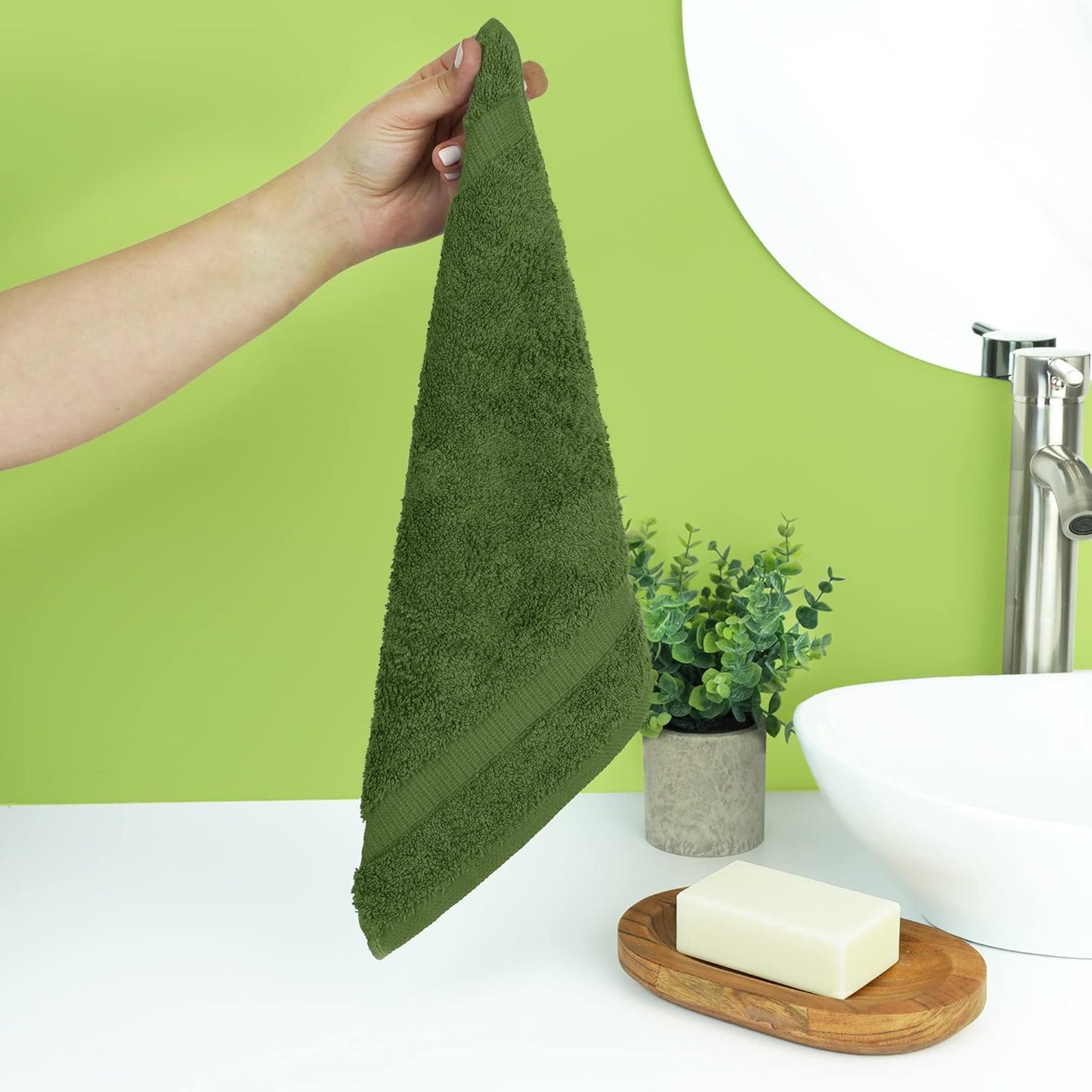 Chakir Turkish Linens | Hotel & Spa Quality 100% Cotton Premium Turkish Towels | Soft & Absorbent (4-Piece Washcloths, Moss)