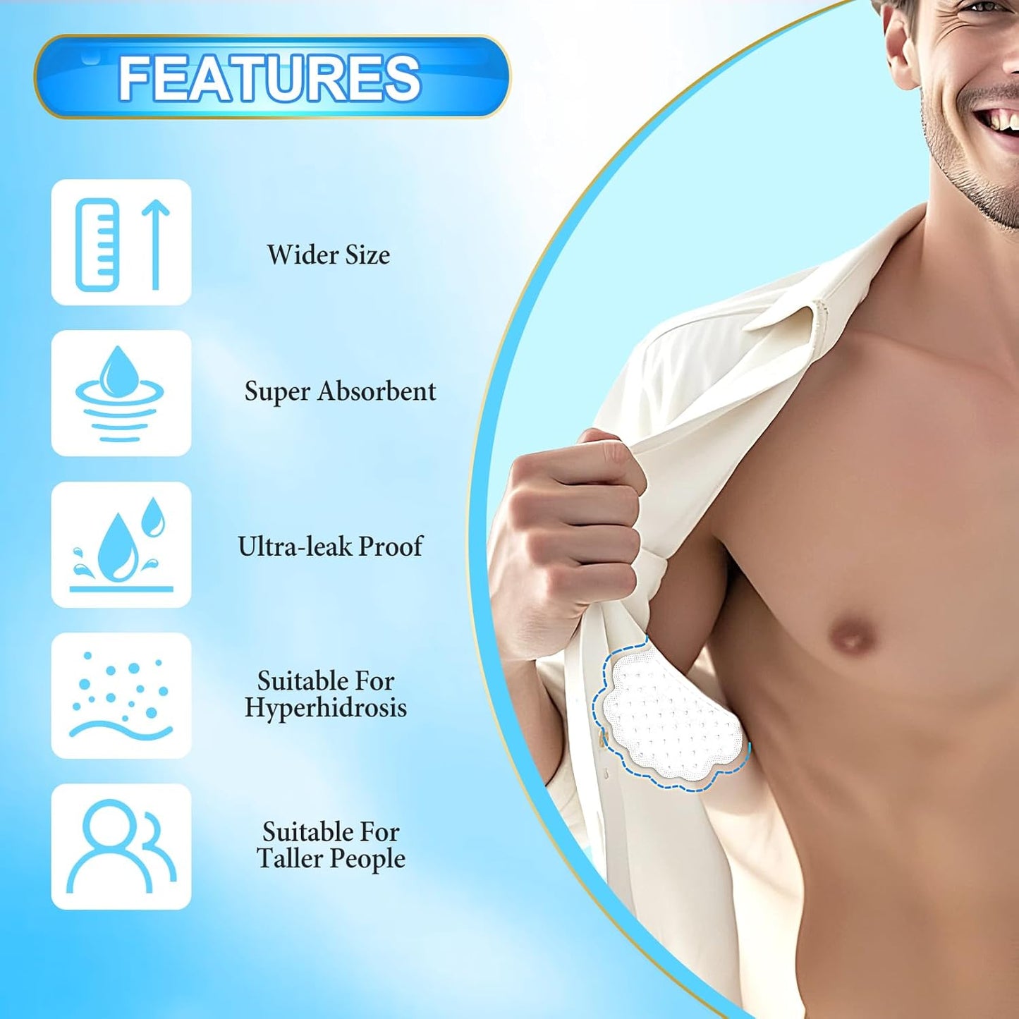 Arme Armpit Sweat Pads, 180 Pcs Wider and larger Underarm Sweat Pads for Men Hyperhidrosis, Disposable Sweat Pads for Under Arms, Sweat Free Armpit Protection for Outdoor Work Meeting