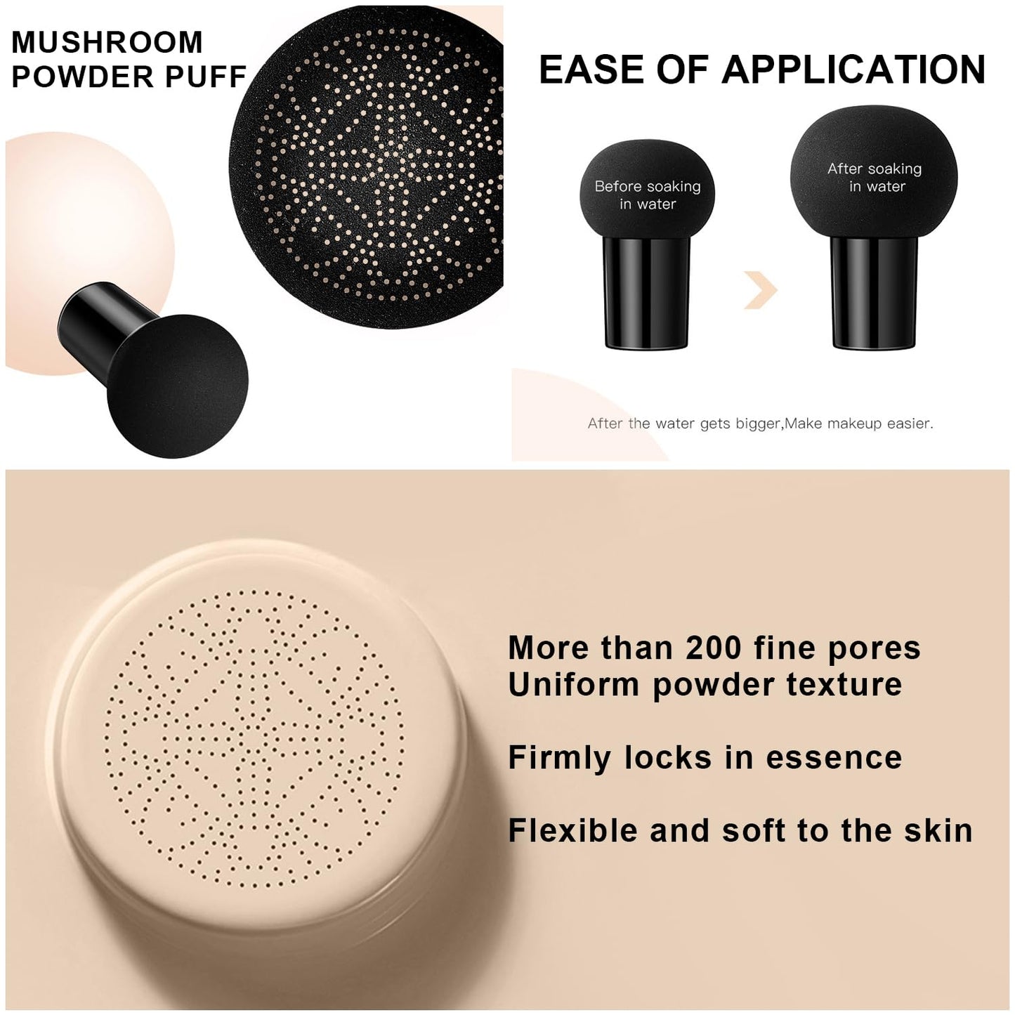 Mushroom Head Air Cushion CC Cream Foundation - Moisturizing Concealer for Even Skin Tone - Makeup Base Primer (#01 Ivory White)