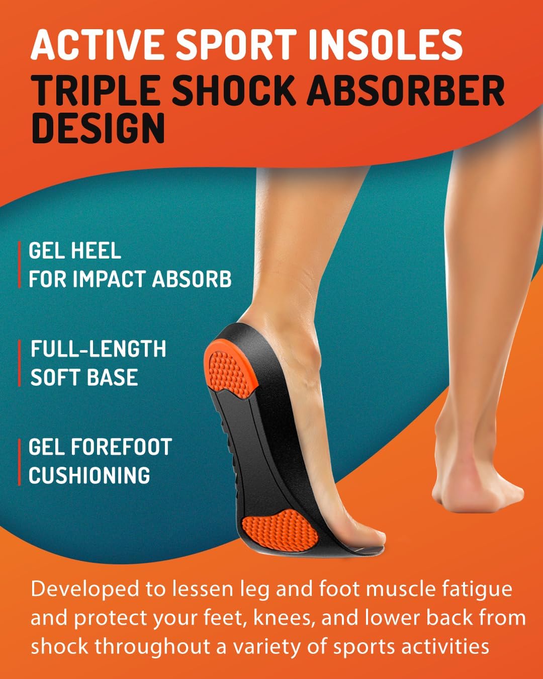 Sport Shock Absorbing Insoles - Athletic Shoe Cushioning Inserts for Men and Women - Ideal for Active Sports Running Training Hiking - Neutral Arch Good for Sneakers Shoes, L